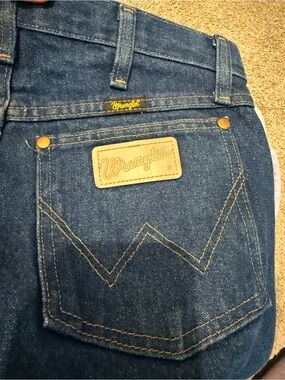 Wrangler Blue Denim Jeans with Gold Stitching and Patch